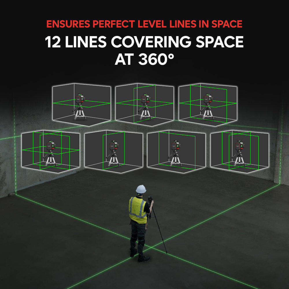 MAGPIE VADER 3D: 3x360° Laser, 12 Green Lasers with Self-leveling, 3D Vertical & Horizontal Line, 2600mAh Battery (Carrying Bag Included)