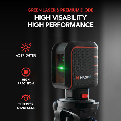 MAGPIE VADER: 100ft Self Leveling Green Rotary Laser Level 4 Brightness 2 Modes, IP54 Waterproof (Carrying Bag Included)