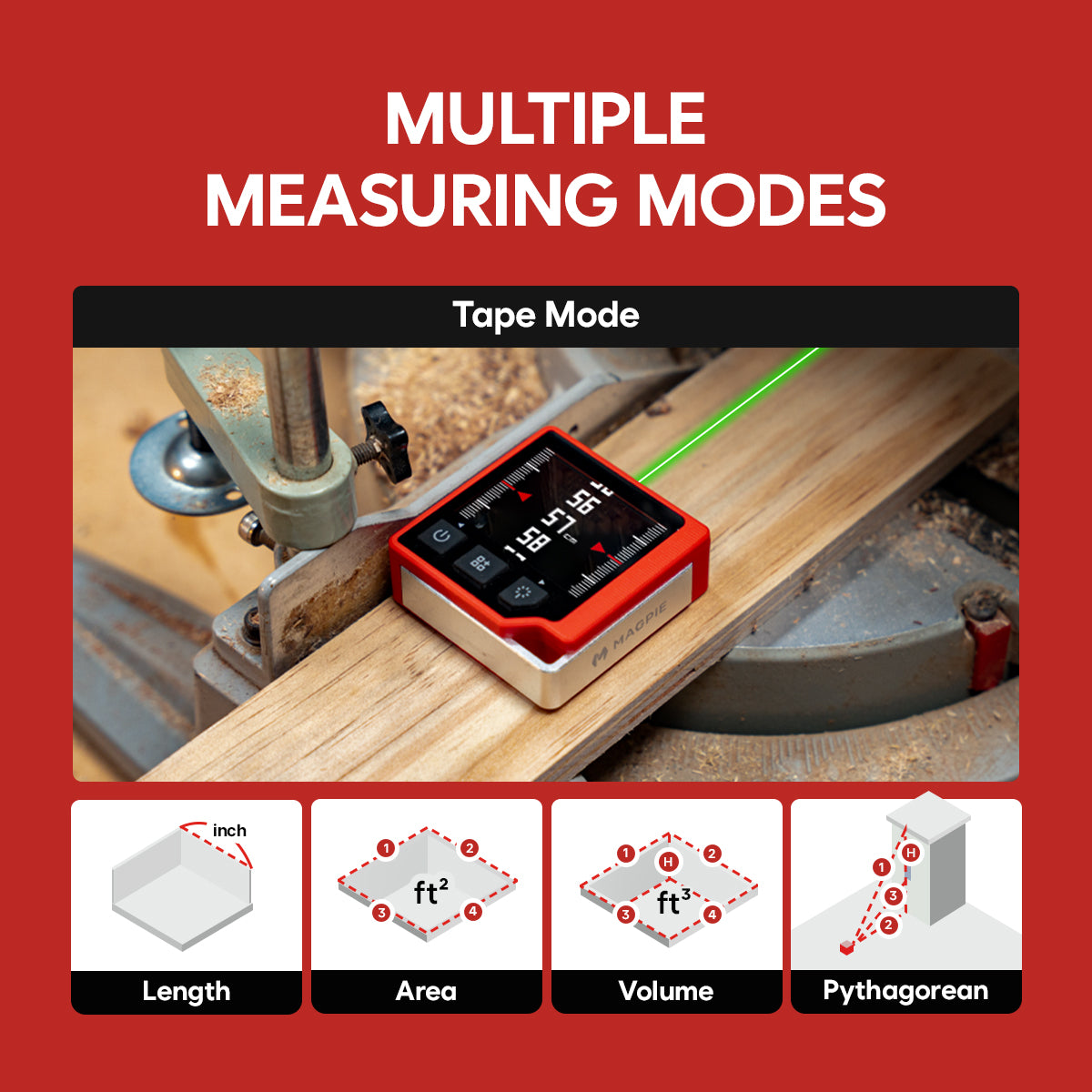 QUBE: 3-in-1 Digital Laser Distance Meter, Angle Finder, Level Finder / Complete Multi-Measurer for DIY, Woodworking and Constructions