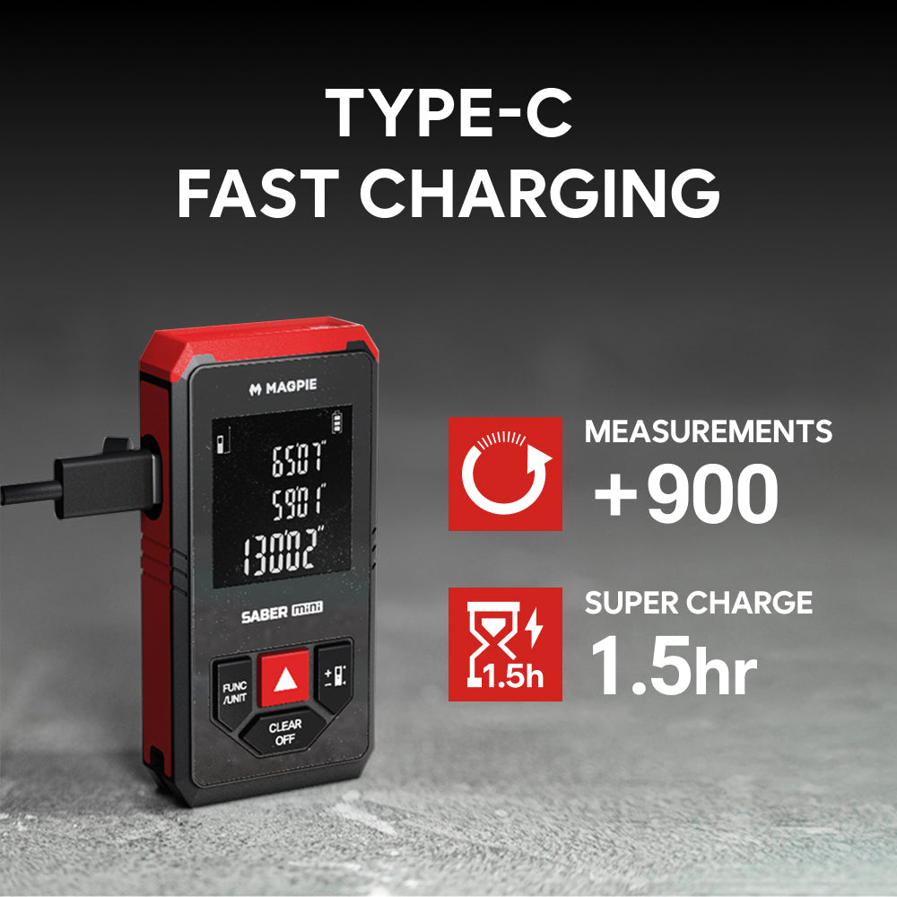 MAGPIE SABER Mini: Pocket-Sized Laser Distance Meter, 131 ft (40 m), ±1/16 in