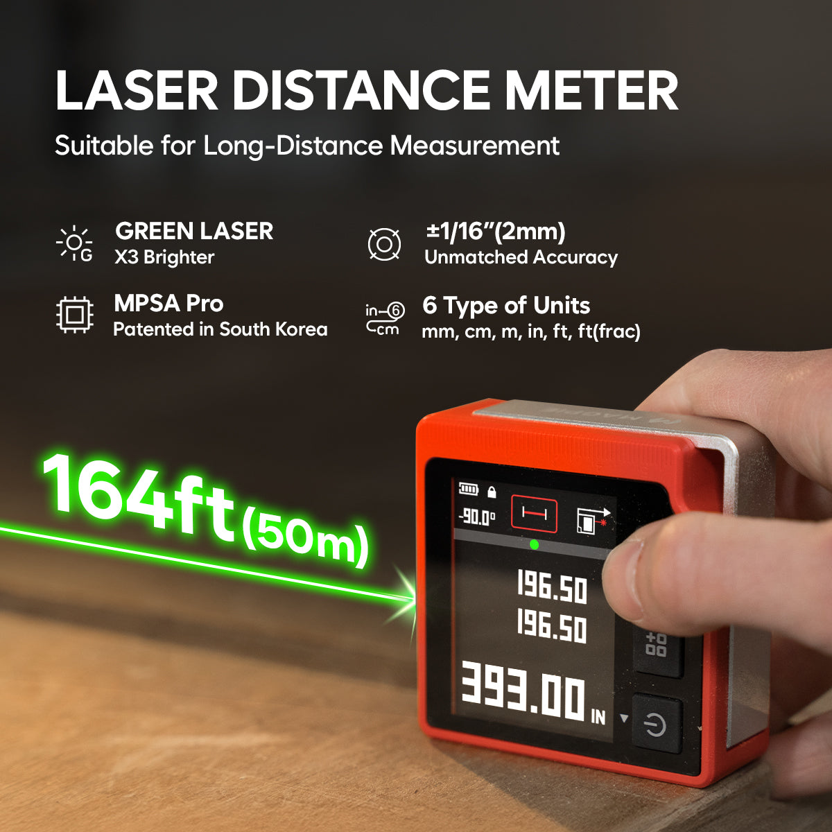 QUBE: 3-in-1 Digital Laser Distance Meter, Angle Finder, Level Finder / Complete Multi-Measurer for DIY, Woodworking and Constructions