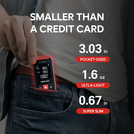 MAGPIE SABER Mini: Pocket-Sized Laser Distance Meter, 131 ft (40 m), ±1/16 in