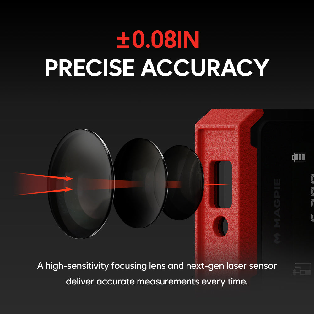 MAGPIE SABER Mini: Pocket-Sized Laser Distance Meter, 131 ft (40 m), ±1/16 in