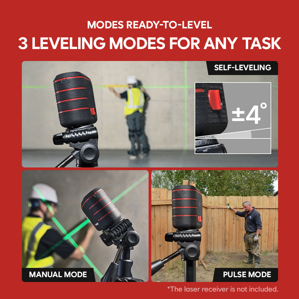 MAGPIE VADER: 100ft Self Leveling Green Rotary Laser Level 4 Brightness 2 Modes, IP54 Waterproof (Carrying Bag Included)