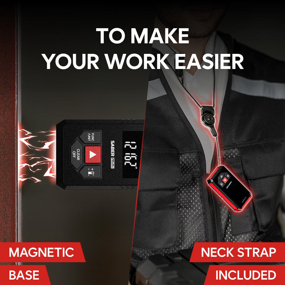 MAGPIE SABER Mini: Pocket-Sized Laser Distance Meter, 131 ft (40 m), ±1/16 in