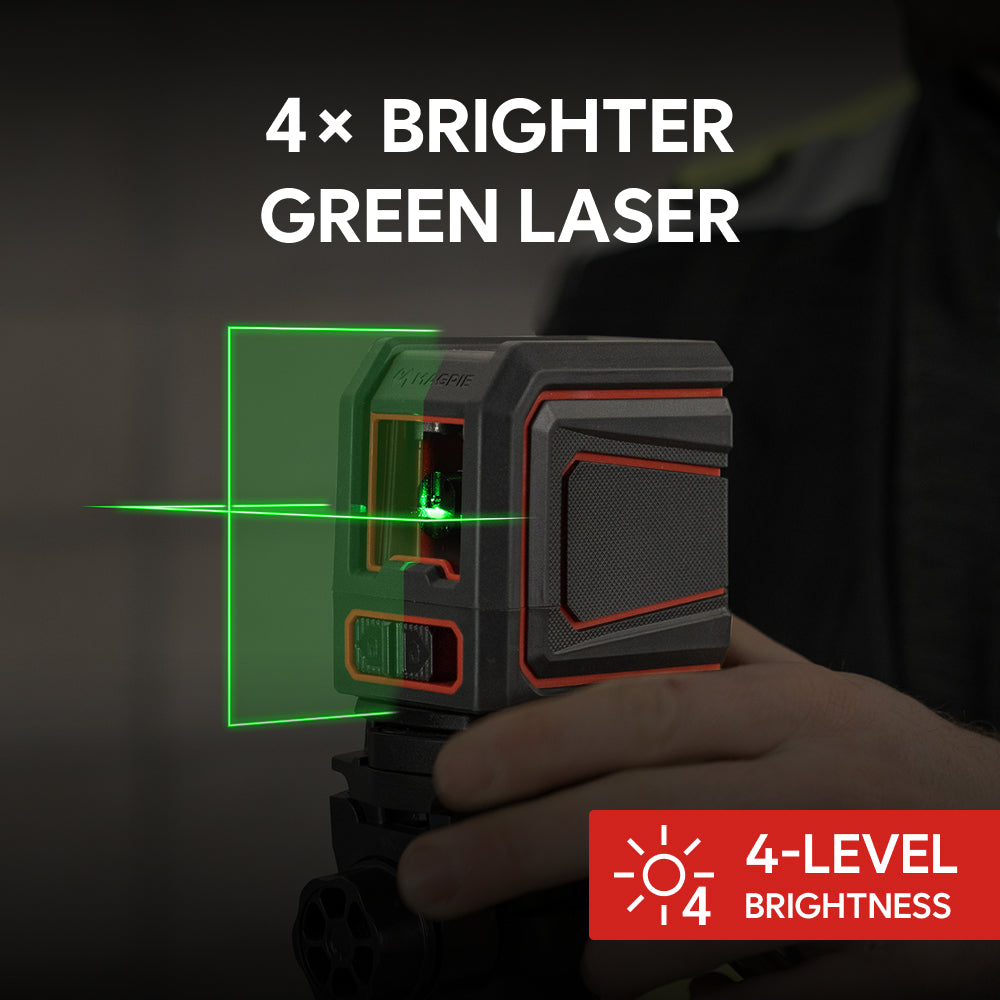 MAGPIE VADER Lite: Self-Leveling Green Cross Line Laser Level, 100 ft (30 m), AA Battery