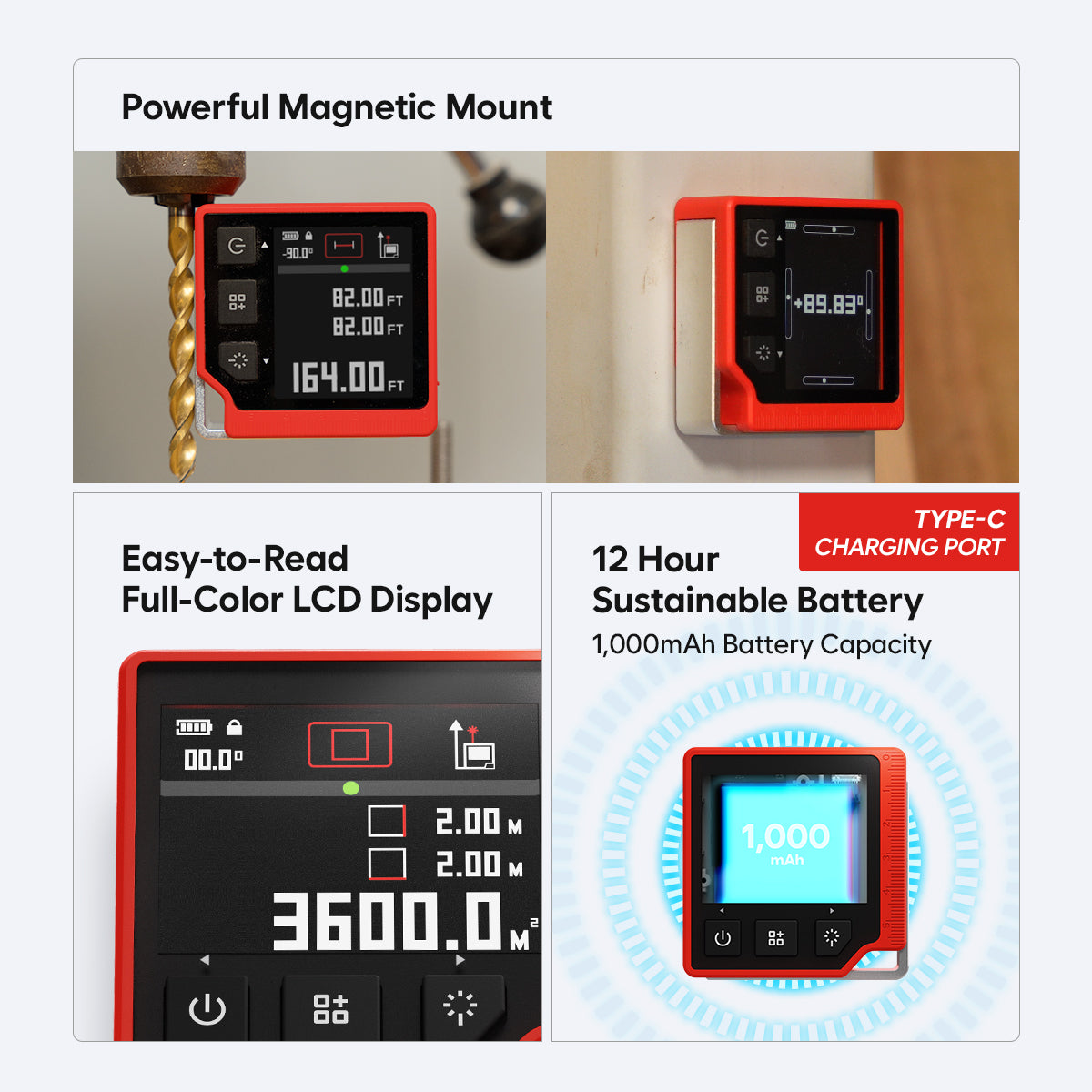QUBE: 3-in-1 Digital Laser Distance Meter, Angle Finder, Level